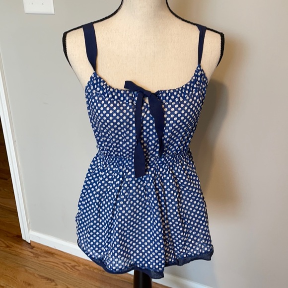 American Eagle Live Your Life Navy Dot Ribbon Tank